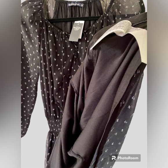 Abercrombie & Fitch NWT small mini dress, sheer sleeve, elastic waist, lined New - Picture 10 of 14